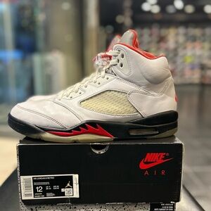 Nike Air Jordan 5 White and Red High-Tops